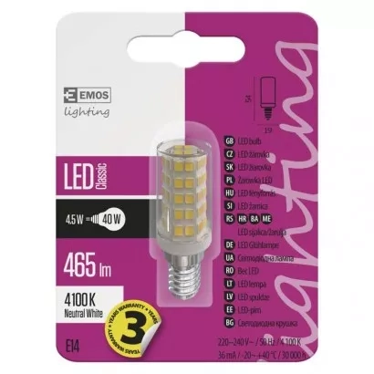 EMOS LED žárovka do digestoře Classic JC / E14 / 4,5 W (40 W) / 465 lm / neutrální bílá