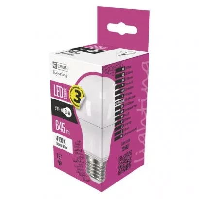 EMOS LED žárovka Classic A60 / E27 / 7,3 W (50 W) / 645 lm / neutrální bílá