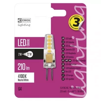 EMOS LED žárovka Classic JC / G4 / 1,9 W (21 W) / 200 lm / neutrální bílá