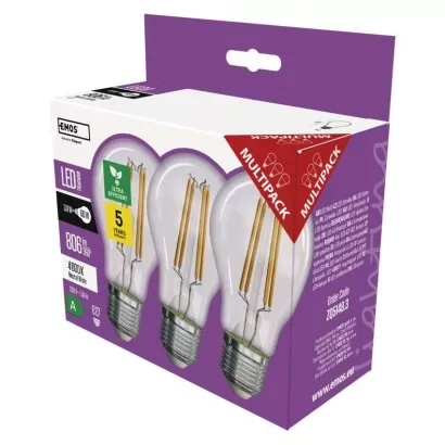 EMOS LED žárovka Filament A60 A CLASS/ E27 / 3,8 W (60 W) / 806 lm / neutrální bílá