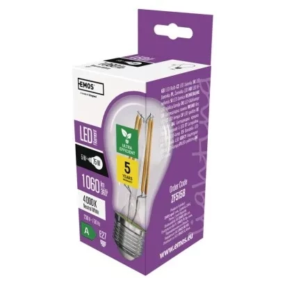 EMOS LED žárovka Filament A60 A CLASS/ E27 / 5 W (75 W) / 1 060 lm / neutrální bílá