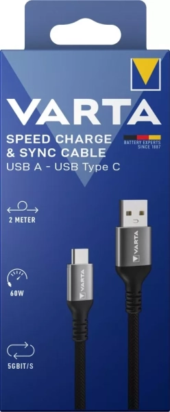 Nabíjací a dátový kábel USB-A / USB-C, 2 m, čierny nylon 57935