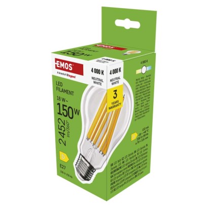 EMOS LED žárovka Filament A70 / E27 / 18 W (150 W) / 2452 lm / neutrální bílá