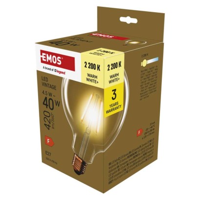 EMOS LED žárovka Vintage G125 / E27 / 4,5 W (40 W) / 420 lm / teplá bílá