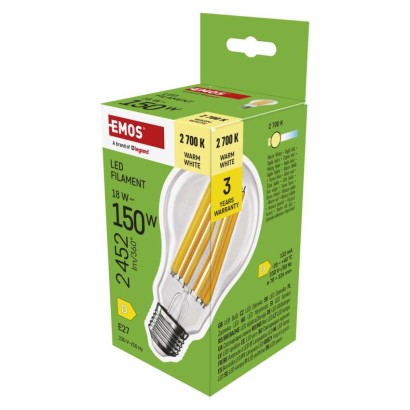 EMOS LED žárovka Filament A70 / E27 / 18 W (150 W) / 2452 lm / teplá bílá