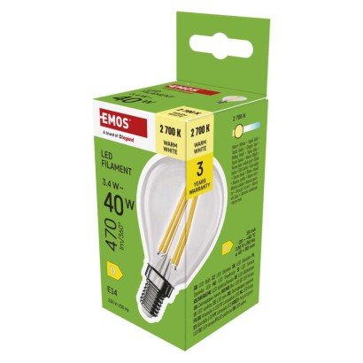 EMOS LED žárovka Filament Mini Globe / E14 / 3,4 W (40 W) / 470 lm / teplá bílá