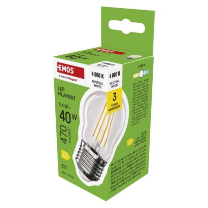 EMOS LED žárovka Filament Mini Globe / E27 / 3,4 W (40 W) / 470 lm / neutrální bílá