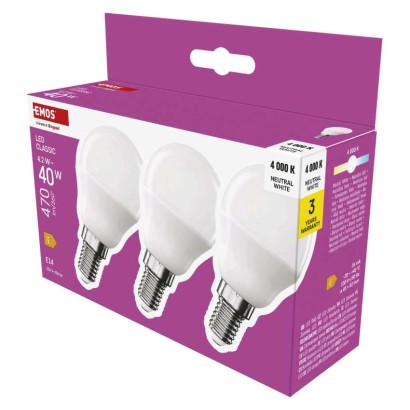 EMOS LED žárovka Classic Mini Globe / E14 / 4,2 W (40 W) / 470 lm / neutrální bílá